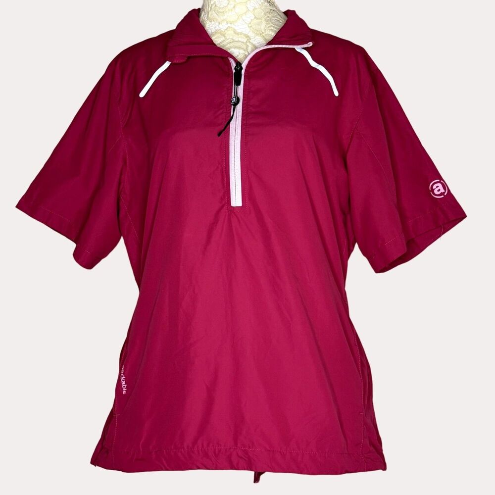 Abacus Packable Womens Athletic 1/4 Zip Jacket Top Red M bv